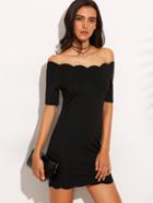 Romwe Bardot Neckline Scallop Hem Dress