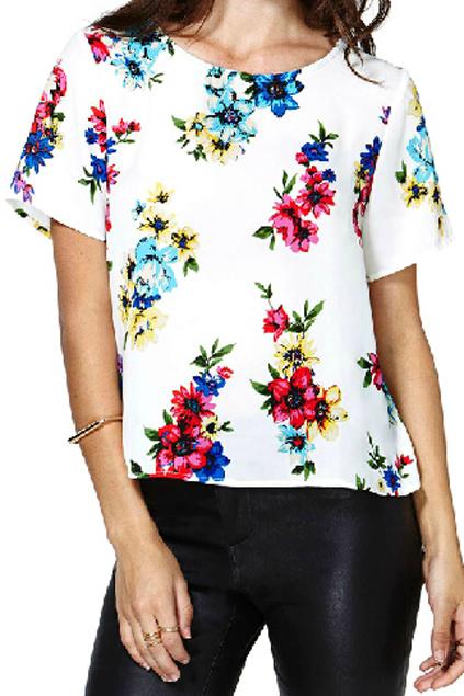 Romwe Romwe Floral Print Backless Loose T-shirt