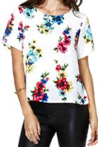 Romwe Romwe Floral Print Backless Loose T-shirt