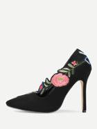 Romwe Embroidery Applique Detail Pointed Toe High Heels