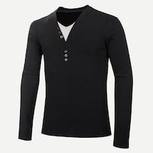 Romwe Men Button Detail Solid Tee