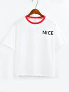 Romwe Contrast Neck Letter Print White T-shirt