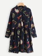 Romwe Floral Print Smock Shirt Dress
