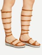 Romwe Khaki Buckle Strap Gladiator Sandals