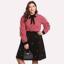 Romwe Plus Tie Neck Frill Trim Blouse