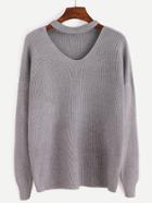 Romwe Grey Cut Out Front Sweater