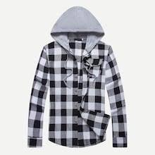 Romwe Guys Gingham Hooded Shirt