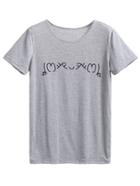 Romwe Heather Grey Printed Casual T-shirt