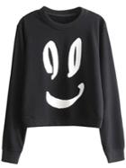 Romwe Black Smile Face Print Sweatshirt