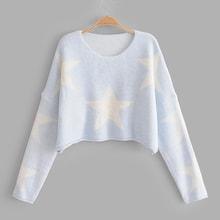 Romwe Drop Shoulder Star Pattern Crop Jumper