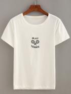 Romwe Tennis Racket Embroidered T-shirt