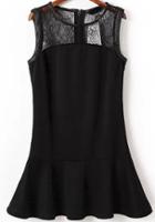 Romwe Black Sleeveless Lace Ruffle Dress
