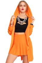 Romwe Orange Belted Hooded Cardigan