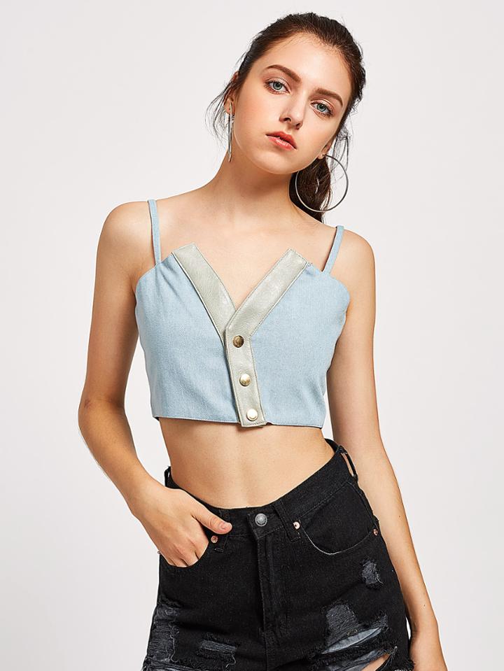 Romwe Denim Corset Cami Crop Top