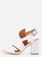 Romwe Cutout High Vamp Block Heel Sandals - White