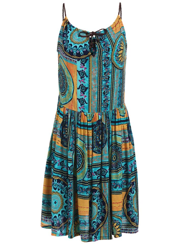 Romwe Spaghetti Strap Tribal Print Shift Dress