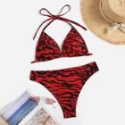 Romwe Leopard Print Halter Top With High Cut Bikini