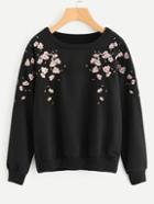 Romwe Flower Petal Embroidered Sweatshirt