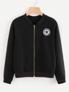 Romwe Embroidered Patch Zip Up Jacket