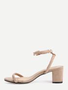 Romwe Apricot Faux Suede Ankle Strap Chunky Sandals
