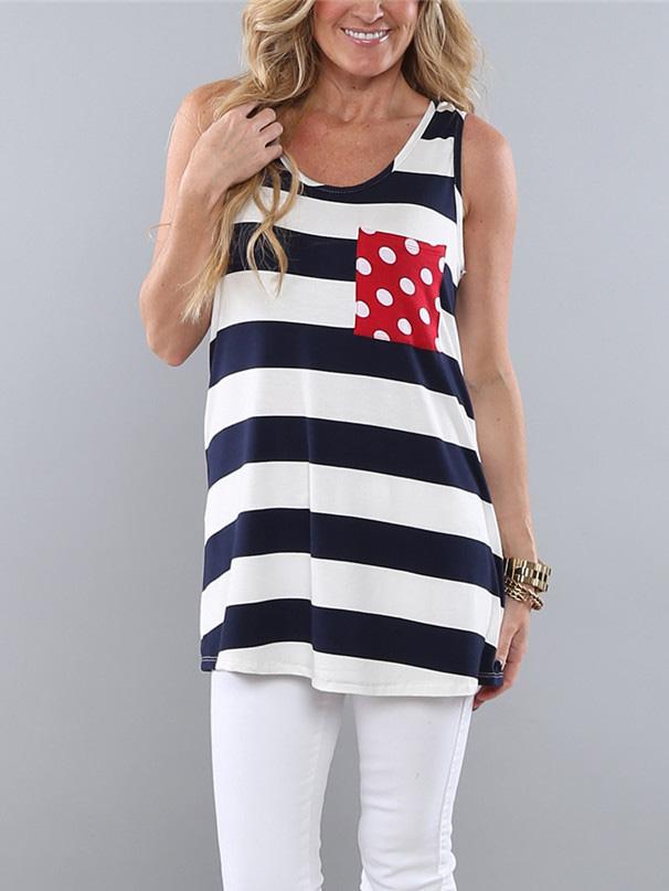 Romwe Striped Polka Dot Bow-tie Long Racer Top