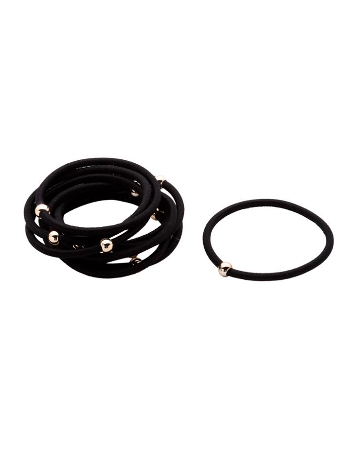 Romwe Black Beaded Elastic Hair Ties