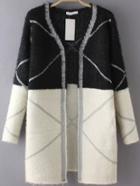 Romwe Diamond Fuzzy Long Black Coat