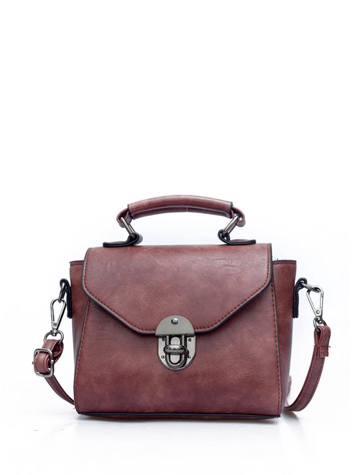 Romwe Pushlock Flap Pu Shoulder Bag With Handle