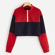 Romwe Two-tone Half Placket Sweatshirt