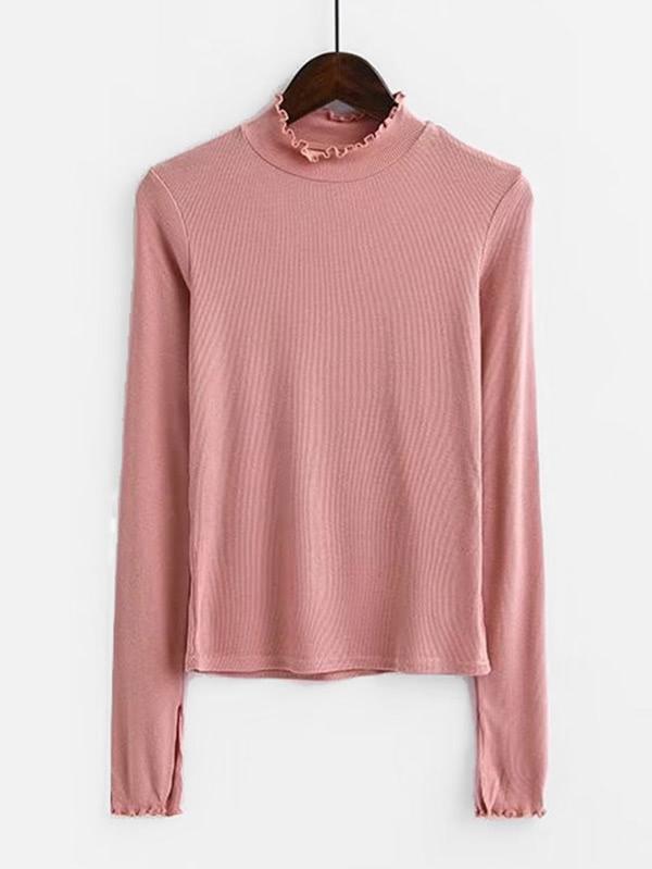 Romwe Lettuce Edge Slit Cuff Tee
