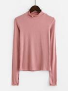 Romwe Lettuce Edge Slit Cuff Tee