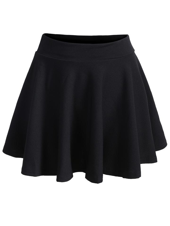 Romwe Elastic Waist Pleated Black Skirt