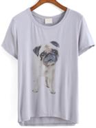 Romwe Dog Print Grey T-shirt