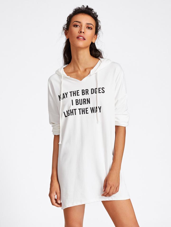 Romwe Hooded Slogan Print Sweatshirt Dress