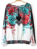 Romwe Multicolor Round Neck Floral Loose Blouse