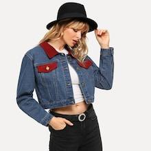 Romwe Embroidery Jacquard Back Crop Jacket