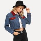 Romwe Embroidery Jacquard Back Crop Jacket