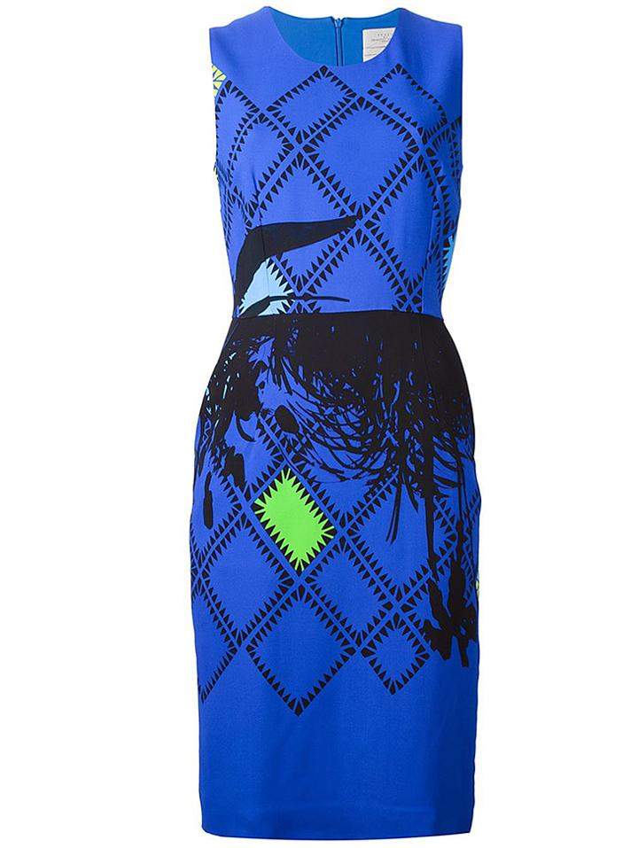 Romwe Blue Round Neck Sleeveless Print Bodycon Dress