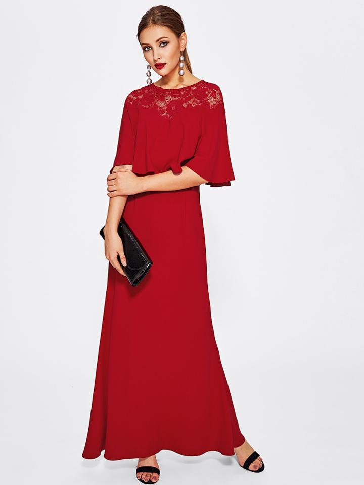 Romwe Illusion Lace Neck Double Layer Dress
