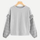 Romwe Plaid Contrast Sweatshirt