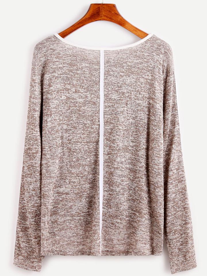 Romwe Contrast Trim High Low Slub T-shirt