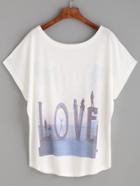 Romwe White Graphic Print Dolman Sleeve T-shirt