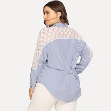 Romwe Plus Contrast Lace Striped Blouse