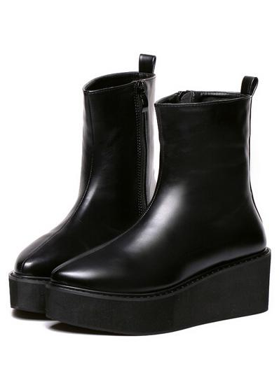 Romwe Black Pointy Zipper Pu Wedges Boots