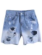 Romwe Ombre Ripped Denim Shorts