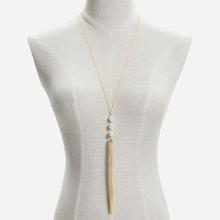 Romwe Long Tassel Pendant Chain Necklace With Faux Pearl