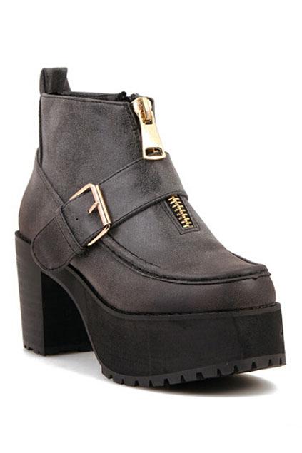 Romwe Buckled Zippered Pu Black Shoes