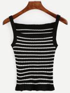 Romwe Black Striped Knit Cami Top