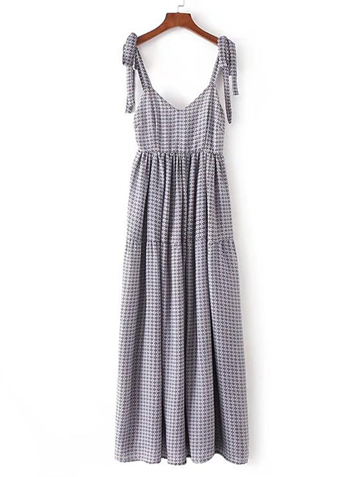 Romwe Tie Shoulder Geometric Print Maxi Dress