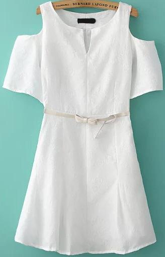 Romwe Off The Shoulder With Belt Jacquard Dress